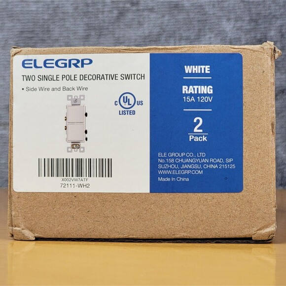 2 Pack ELEGRP Single Pole Decorative White Switch Rating 15A 120V - Picture 3 of 14